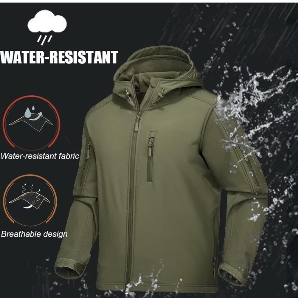 NEW- Men's Tactical 6 Pocket Fleece Lined Water Resistant Soft Shell Jacket - Picture 6 of 10
